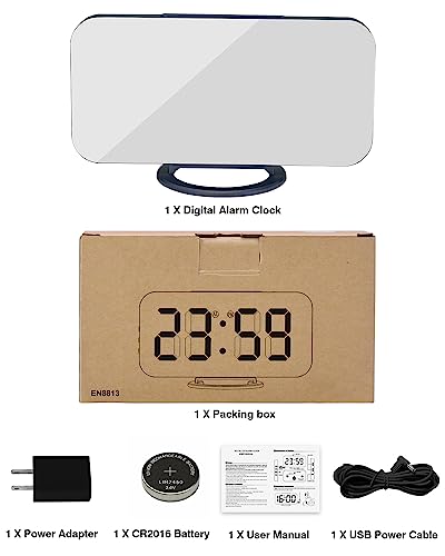 Digital Alarm Clock, Large Mirrored Led Display, With 2 Usb Charger Ports,Auto Dim,Snooze Function, 7 Inch Modern Desk Electronic Clocks For Bedroom Office Home Living Room - Blue #TOP5