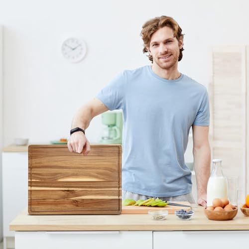 Tabla de Cortar Extra Grande de Madera de Acacia, 62 x 47 x 4,5 cm, con Ranura para Jugos y Asas, Ideal para Carnes, BBQ y Charcutería miniatura 7