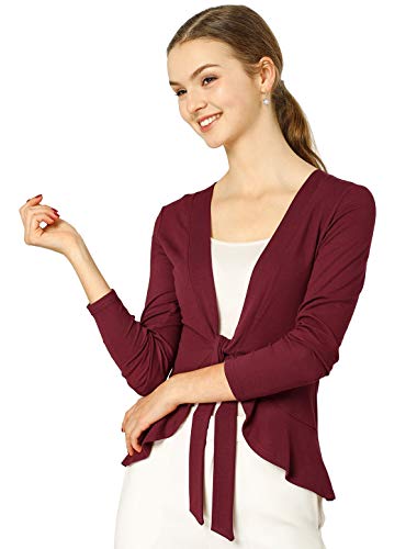 Image of Allegra K Women's Tie Front Cardigan Dressy Casual Cardigan Draped Ruffle Shrugs for Women Dresses