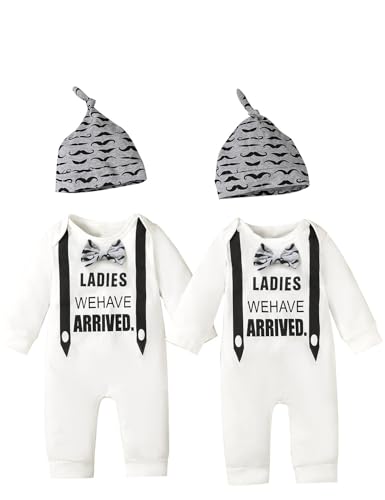 Image of Aslaylme Baby Boy Matching Outfit Newborn Boy Twins Bodysuit Ladies We Have Arrived Romper