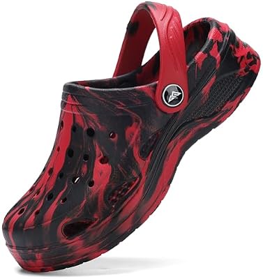 Tormigo Comfortable Garden Clogs for Boys and Girls - Red/Black Slip-On Mules and Beach Sandals for...