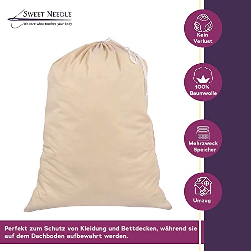 Sweet Needle extra großen Wäschespeicher-Einkaufstüten, 71 x 91 cm (28 x 36 Zoll) 75 l - 100% Baumwolle, sehr langlebig, Zugschnur mit Kabelverschluss, Maschinenwäsche und wiederverw