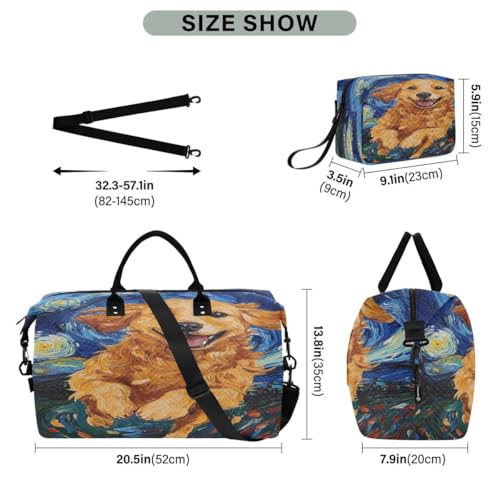 Golden Retriever Dog Travel Duffle Bag Gym Bag Weekender Bags with Toiletry Bag Travel Trip Tote Bag3