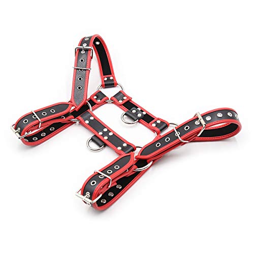 Men's Leather Body Chest Harness Belt with Double-Shoulder Cage Belt Adjustable Red3