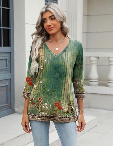 Image of Zeagoo 3 /4 Length Sleeve Womens Tops Casual V Neck Shirts Soft Basic Tees Business Work Blouses