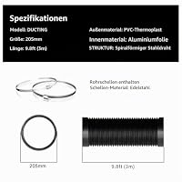 Aygrochy 200mm PVC Abluftschlauch, 3 Meters Lüftungsschlauch mit 2 Schlauchschelle Edelstahl für Mobile Klimaanlage, Trockner, Abluftventilator, Abzugshaube, Belüftungssystem – Ansicht 2