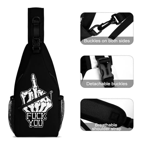 Fuck You Skeleton Middle Finger Crossbody Sling Backpack Multipurpose Chest Bag Casual Shoulder Bag Travel Hiking Daypack, 38x20cm3