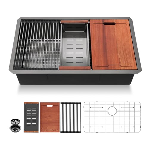 30 Undermount Kitchen Sink Black Stainless Steel - Lordear 30'x19' Kitchen Sink Undermount Gunmetal Black Workstation 16 Gauge Stainless Steel Single Bowl Handmade Sinks Basin