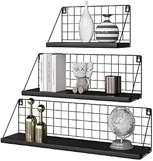 FirFurd Floating Shelves Set of 3 Wall Shelves Wall Mounted Storage Shelves Metal Display Rack Decorative Shelving for Living Room Bedroom Kitchen Office Black