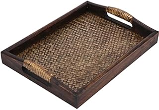 Wood Tea Tray, Wooden Platter Serving Tray Wood Breakfast Tray Decorative Coffee Table Ottoman Tray Rectangle Wood Tray with Handle for Table Centerpiece Kitchen Organizer, 12x9x2.6inch