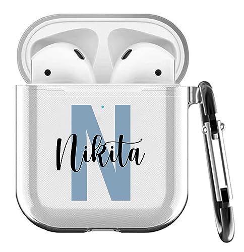 Image of MITZVAH Custom Name Personalised Airpod 2 Case for Airpods 1st and Airpod 2nd Generation Case Cover, Customized Airpods 2 Transparent case with Keychain (Initial-Name)