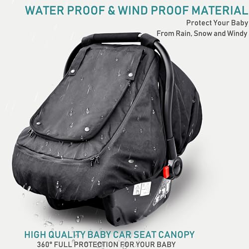 Image of Waterproof Baby Car Seat Cover，YVMVDV Patented Cold Weather Carseat Cover for Babies,Infant Car Seat Cover Canopy for Boy Girls,Windproof Car Seat Canopy, Keeps Babies Warm and Cozy Black