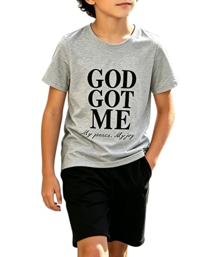 Image of Boys 2 Piece Outfits Short Sleeve Basketball Pattern T-Shirt and Shorts Summer Clothes for Kids 5-12 Years
