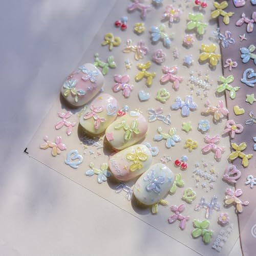 Image of Dog Nail Sticker for Nails Art Colorful Nail Decals 5D Embossed Cute Balloon Self Adhesive Nails Art Stickers for Women Girls Kid Manicure DIY Decoration Supply Accessories