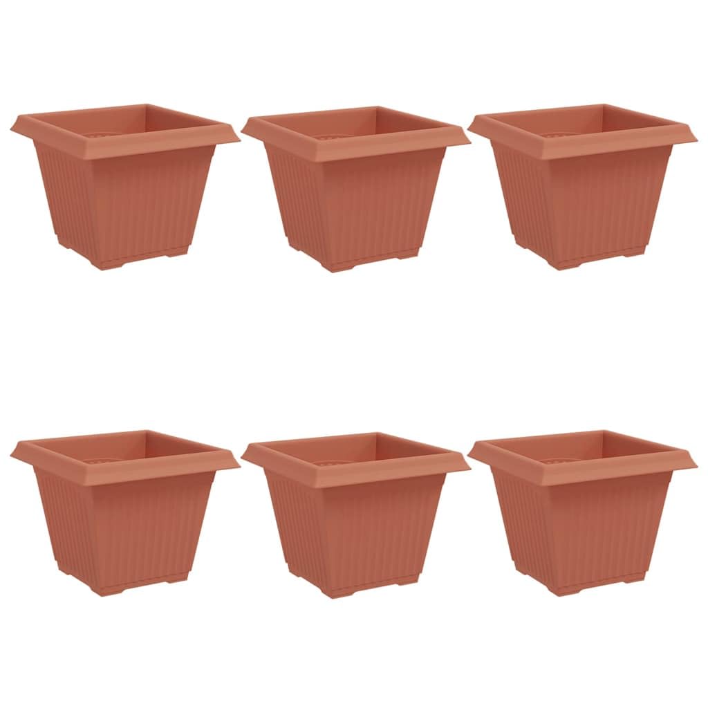 Set di 6 vasi da fiori quadrati, 38 x 38 x 30 cm, rosso mattone, grandi fioriere in plastica, per giardino, balcone e terrazza, resistenti alle intemperie, con drenaggio