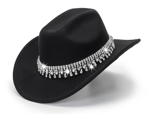 CXQRR Glitter Silver Black Cowboy Hats for Women - Western Sparkly Rhinestone Cowgirl Hat for Ladies