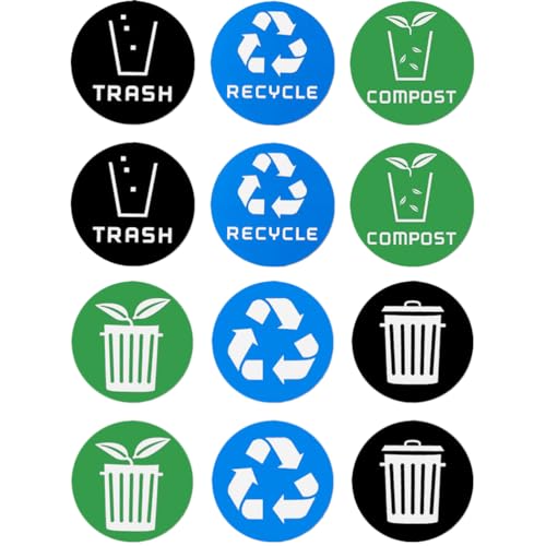 Waterproof Residue Recycle Bin Labels Set 12Pcs Garbage Sorting Stickers