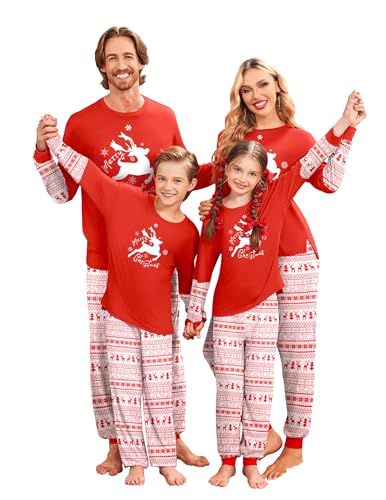 Ekouaer Family Christmas Pajamas Matching Sets Soft Long Sleeve Couple Pjs Xmas Sleepwear Holiday Lounge Set