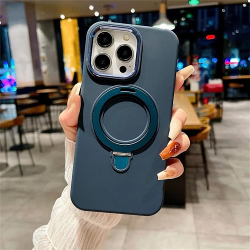 Coque iPhone 15 Pro magnétique charge sans fil avec support pliant bleu marine