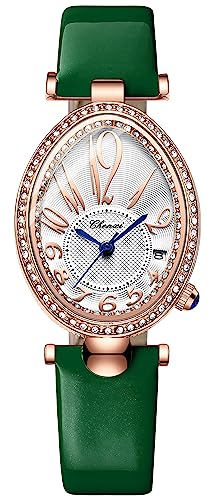 Women's Vintage Oval Watches Classic Ladies Watches Ultra-Thin Luxury Diamond Watch Ladies Bangle Bracelet Wrist Watch Female Dress Watch with Leather Strap (Wine red)
