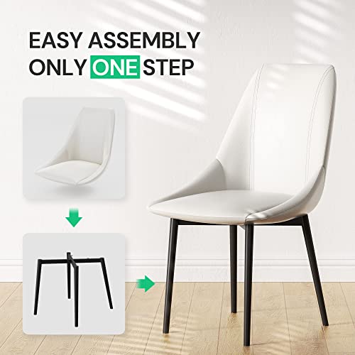 Sunsgrove Urban Modern Dining Chairs In White Leather, Metal Legs Kitchen Chair For Dining, Living Room, Bedroom Side Chairs, Set Of 2 (Off-White) #TOP6