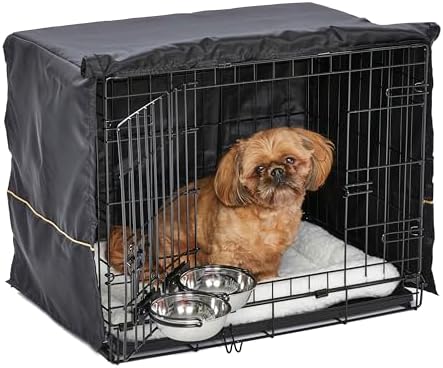 MidWest Homes for Pets iCrate Hundebox-Starterset, für kleine Hunderassen, inklusive Hundebox mit 2 Türen, Haustierbett, 2 Näpfe und Sichtschutz, 61 cm