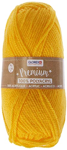 Glorex 5 1001 01 - Premium Wolle aus 100 % Acryl, leicht zu verarbeiten, vielseitig einsetzbar, wärmend, weich, nicht kratzend, 50 g, ca. 140 m, gelb