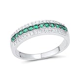 Hauptstein: Zirkon 100% Ring für Damen, runde Ringe, grüner Spinell, weißer Zirkonia, Party-Edelschmuck