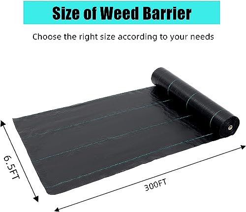 PioneerWorks 6.5ft x 300ft Premium 3oz Pro Garden Weed Barrier Landscape Fabric Durable & Heavy-Duty Weed Block Gardening Mat, Easy Setup & Superior Weed Control, Eco-Friendly & Convenient Design