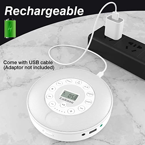 Lukasa Portable Bluetooth Cd Player Built-In Speaker Stereo, Personal Walkman Mp3 Players Rechargeable Compact Car Disc Cd Music Player Usb Play Anti-Shock Protection (White) #TOP3