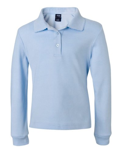 French Toast Girls' Long Sleeve Polo with Picot Trim Collar (Assorted Colors)