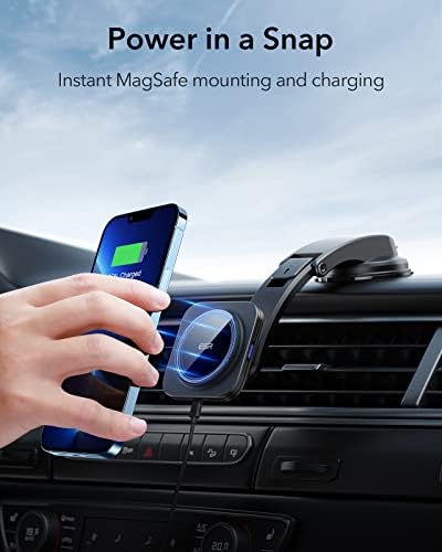 ESR HaloLock Dashboard Magnetic Wireless Car Charger, Fast Charging, Compatible with MagSafe Car Charger, Dashboard Mount Compatible with Caseless iPhone 14/13/12 Series and Magnetic Cases, Black