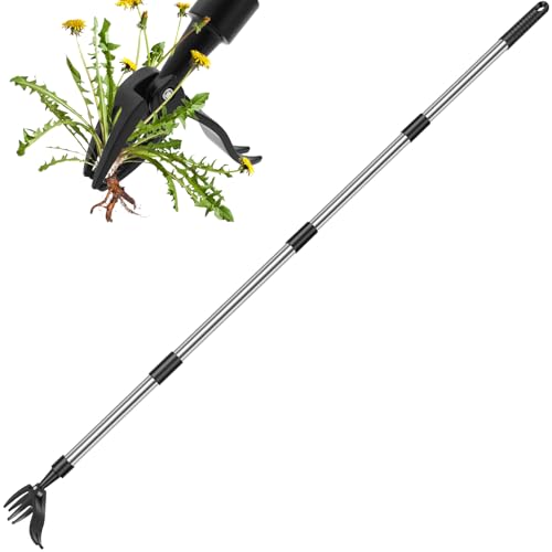 Weed Puller, 147cm Weed Root Remover Tool with Detachable Long Handle, Stand-up Manual Weeder Tool with Metal 4 Claws for Yard Lawn Patio Garden, Without Bending, Pulling or Kneeling