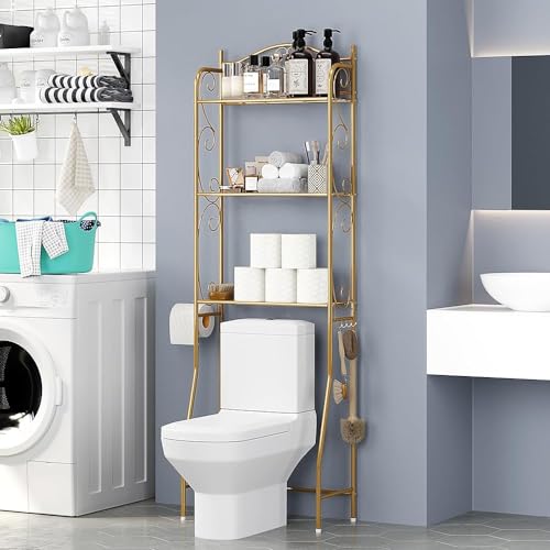 HOME BI Over The Toilet Storage Shelf, 3-Tier Over Toilet Bathroom Organizer Rack, Freestanding...