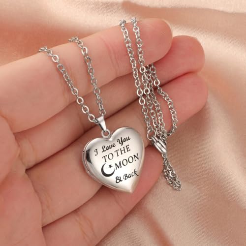 Collier avec médaillon en forme de cœur PHOCKSIN en argent pour filles, médaillons en argent pour femmes comme cadeaux d'anniversaire avec texte gravé, médaillon photo pouvant contenir des images – vue 6