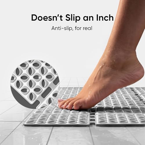 Image of Frido Anti-Slip Bath Mat With Dense Suction Cups | Quick-Drain Design for Faster Drying | Helps Prevent Mould Buildup | PVC Shower Mat For Wet Bathroom Floors | 80x40 cm Rectangular Shape | Slate Grey