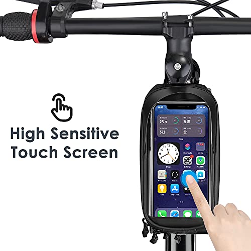 Image of WOTOW Bike Frame Bag for Phone, Waterproof Top Tube Bike Bag with Detachable Cell Phone Bag, Sensitive Touch Screen Fits for Fits for iPhone 13 14 Xs Pro Plus Up to 6.7 inch