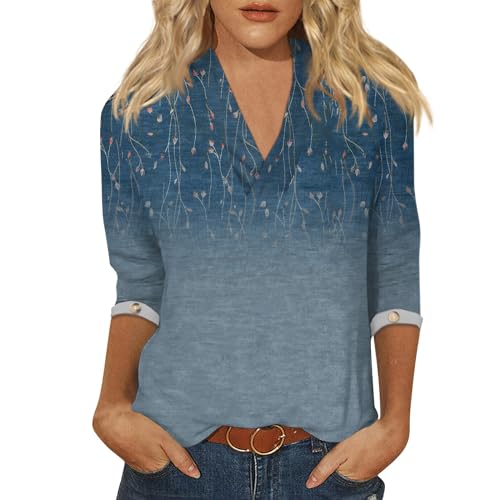 SCBFDI Tops Mujer Elegantes Camisas Mujer Verano Conjunto Pantalon Y Blusa Mujer Elegante Pantalon Y Blusa Camiseta Manga Francesa Mujer Blusa Negra Mujer Larga Camisa Mujer Estampada Azul L