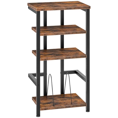 HOOBRO HiFi-Rack mit 4 Ablagen, HiFi-Regal, Plattenspieler-Regal, Schallplattenaufbewahrung, HiFi-Ständer, Plattenspielerständer, für Wohnzimmer, Schlafzimmer, Schwarz und Vintagebraun EBF42CJ01