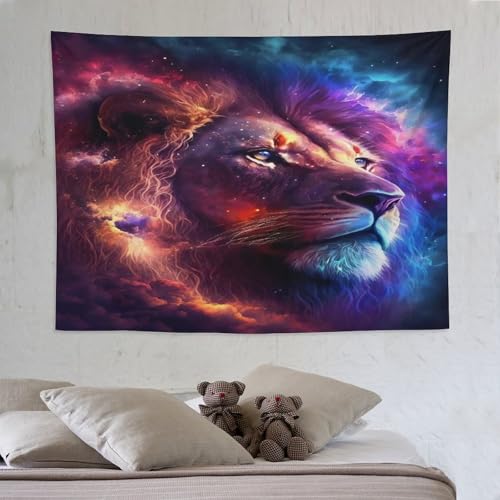 Tapisserie lion impression 3D tenture murale 150x200cm pour decoration maison