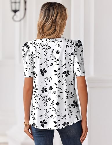 Image of Zeagoo Women Blouses Puff Short Sleeve Tops V Neck Dressy Casual Spring Shirts Boho Floral Cute Clothes 2026