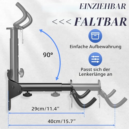 WELDUN Fahrrad Wandhalterung Klappbar, Metall Fahrradhalterung Wand 30kg Tragfähigkeit, Fahrrad Wandhalter rechts oder links drehbar, Fahrradaufbewahrung mit Haken für Garage