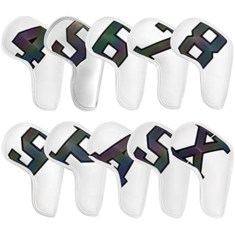 LVLUOKJ Golf Iron Covers 10 pcs, Golf Head Covers for Iron Headcover, Golf Club Head Covers with Magic Tape, Embroidered PU Leather Waterproof (Color : 5, Size : 4-9.P.S.A.X) Cover