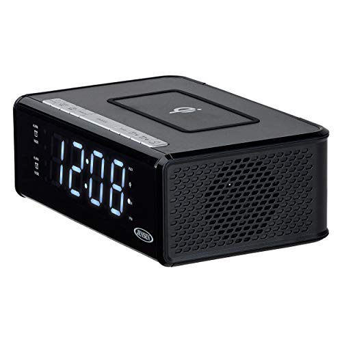 Jensen Qicr-200 Dual Alarm Clock Radio With Qi Charging, White, 9.40In. X 5.00In. X 3.00In. #TOP2