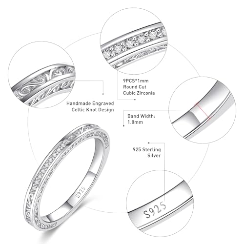Image of Vintage Celtic Knot Women's Engagement Ring Sets 925 Sterling Silver /14K Gold Plated Stackable Wedding Bands Rings AAAAA Cubic Zirconia Women Bridal Sets Wedding Ring Band Width 1.8mm Size 5-9