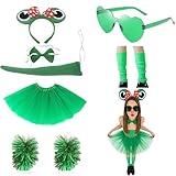 1. Set Completo di Costumi per un Look da Rana Unico: Questo costume da rana per adulti include tutto ciò di cui hai bisogno per un look completo e divertente: una testa di rana, bracciali e calzini verdi, un elegante gonnellino da balletto, occhiali a forma di cuore, una coda di rana e un fiocco. È stato progettato per offrirti tutto ciò che serve per diventare il protagonista di qualsiasi evento. Che tu stia partecipando a una festa a tema, un evento di cosplay o semplicemente voglia dive