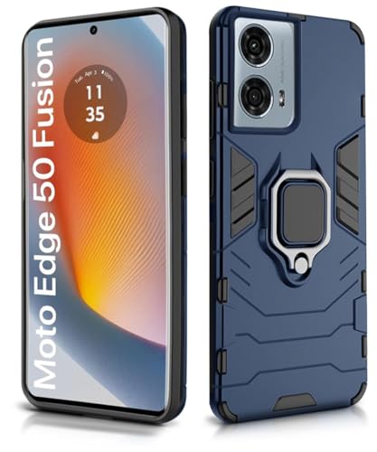 Image of WOW IMAGINE Shock Proof Back Case Mobile Cover for Motorola Moto Edge 50 Fusion 5G | Moto Edge G96 Fusion 5G Back Cover Case (Tough Armor | Hybrid PC + TPU | Ring Holder & in-Built Kickstand | Blue)
