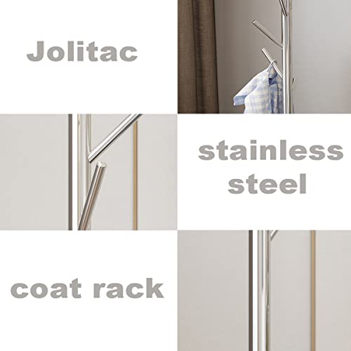 Jolitac Metal Coat Rack Stand Satin Steel Finish Stable Marble Base, High-Grade With Hooks Metal Tree Hat & Coat Hanger Floor Free Standing Wall Bedroom Easy Assembly (Satin Steel) #TOP4