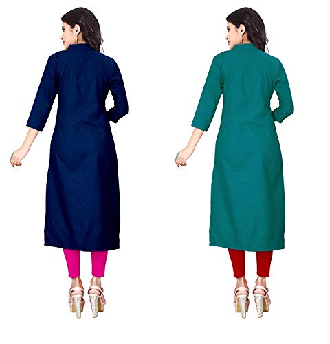 Image of NATEK Women's Cotton Straight Plain Kurtis Combo Pack of 2