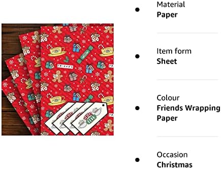 Danilo Promotions Friends Christmas Wrapping Paper, 4 Sheets 4 Tags